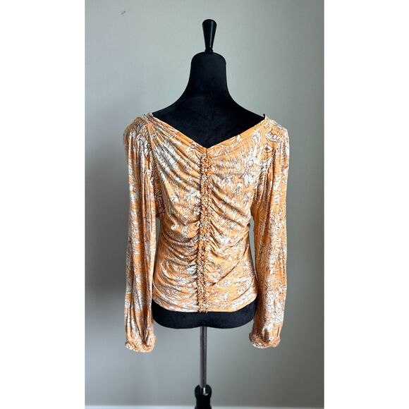 Free People Women's Say the Word Orange White Cropped Long Sleeve Top Size XL - Picture 4 of 10
